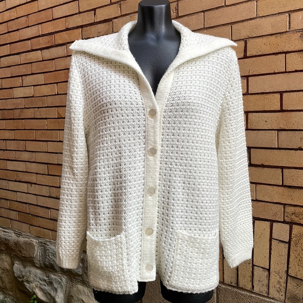 Vintage 60’s Bams Knits San Francisco Ivory Cardigan Sweater Measurements